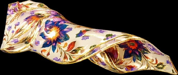 Tela floral crema y dorada con foil metálico.